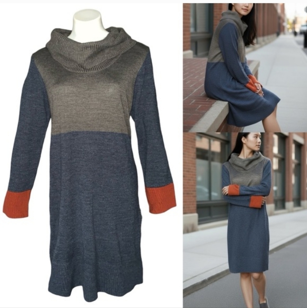 Apt. 9 Gray and Red Cowl Neck Sweater Dress